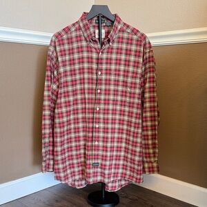 GH Bass & Co Men's Red and Tan Plaid Button-Down Shirt